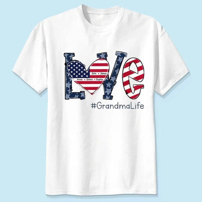 Personalized Love Shirt for Grandma – Custom 4th of July T-shirt with Grandkids’ Names – Patriotic Gift for Mom, Nana, Mimi  Ezcustomize