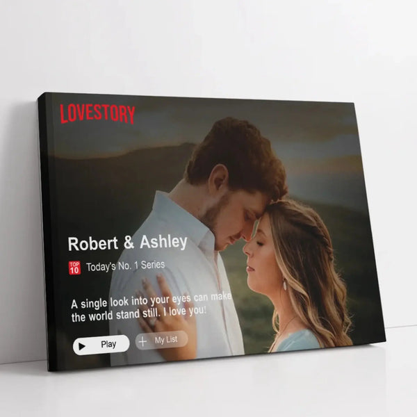 Personalized Loveflix Couple Canvas – Custom Photo Wall Art Gift for Anniversary, Valentine’s Day, or Romantic Home Decor