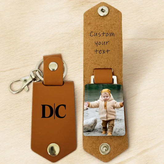 Personalized Mens Leather Keychain with Photo - Engraved Key Chain - Gift For Him  Ezcustomize