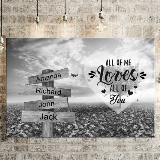 Personalized Multi Name Premium Road Sign Wrapped Canvas with Frame—Love Tree with Saying  Ezcustomize