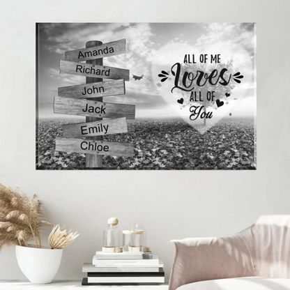 Personalized Multi Name Premium Road Sign Wrapped Canvas with Frame—Love Tree with Saying  Ezcustomize