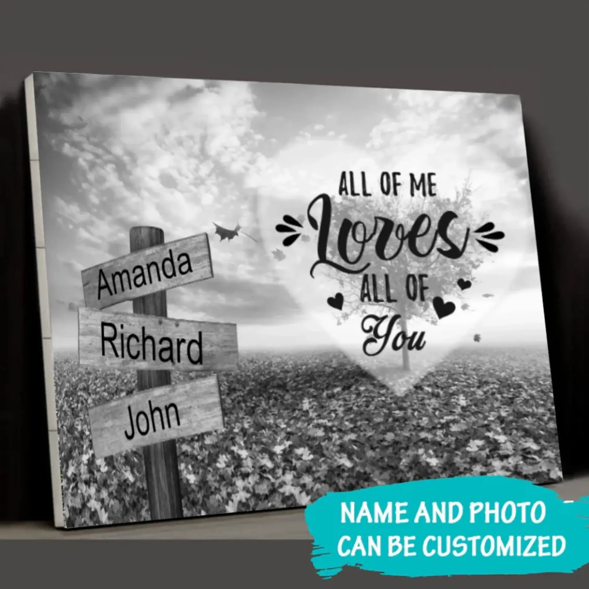 Personalized Multi Name Premium Road Sign Wrapped Canvas with Frame—Love Tree with Saying  Ezcustomize