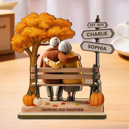 Personalized Old Couple Wooden Plaque – Fall Season Park Design, Custom Anniversary Gift, Growing Old Together Romantic Decor  Ezcustomize