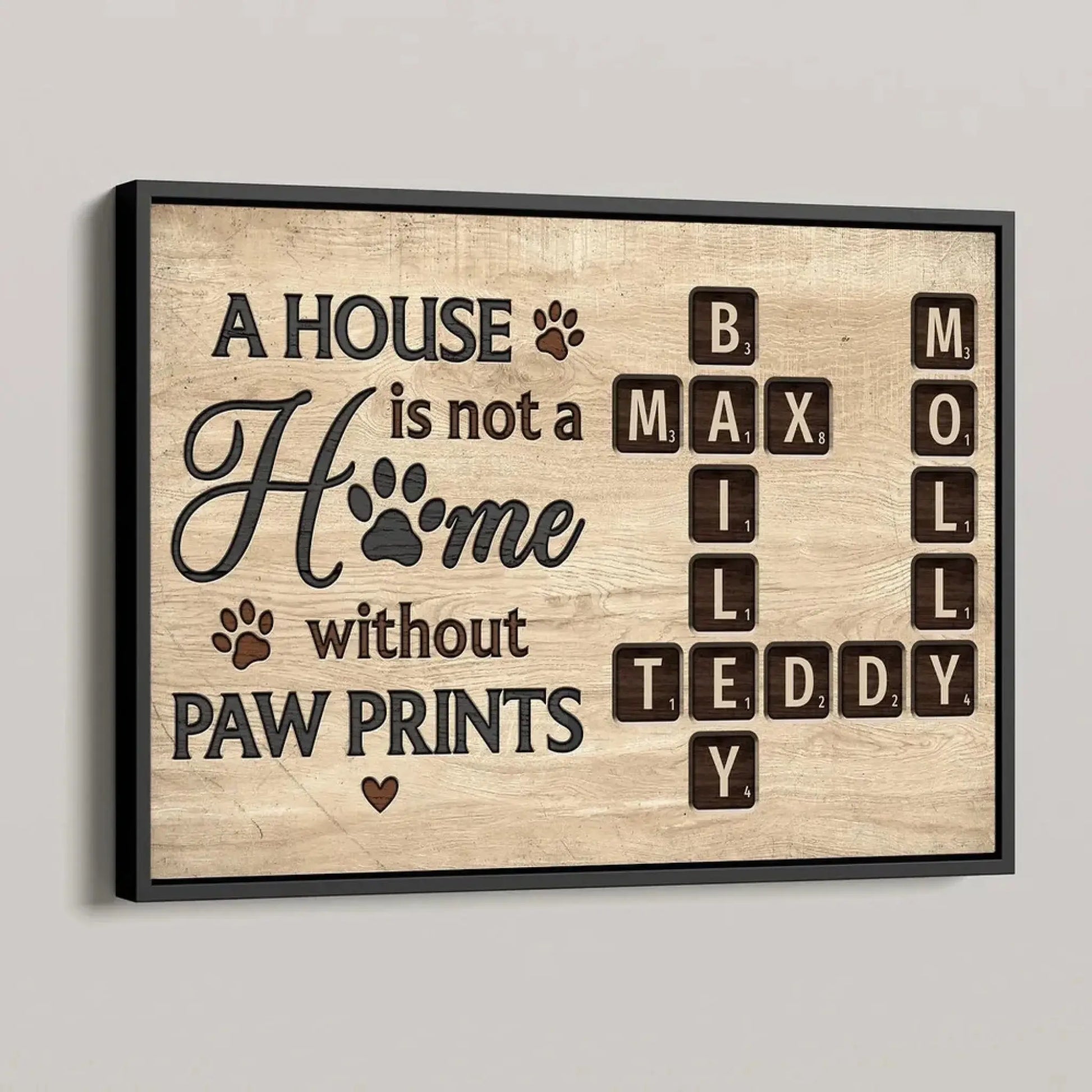 Personalized Pet Name Crossword Wall Art – A House Is Not a Home Without Paw Prints Poster, Custom Dog Cat Lover Gift, Rustic Home Decor  Ezcustomize