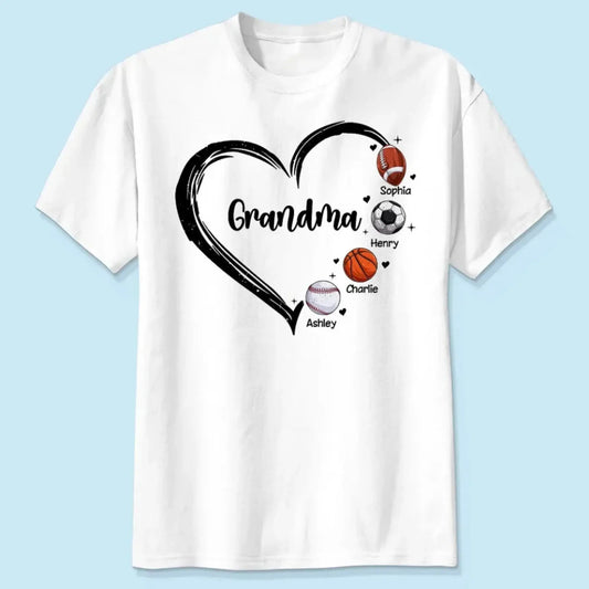 Personalized Sport Mom or Grandma Shirt – Heart Design with Custom Kids’ Names  Ezcustomize