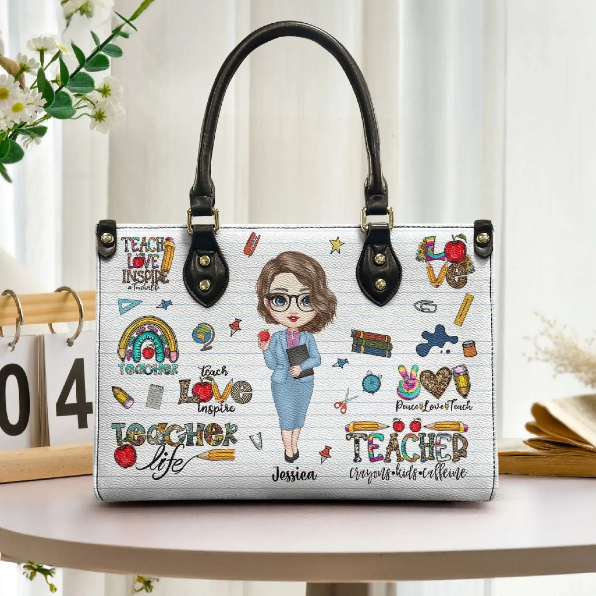 Personalized Teacher Life Leather Handbag – Custom PU Bag with Name & Character – Back to School Gift for Women, Teachers  Ezcustomize