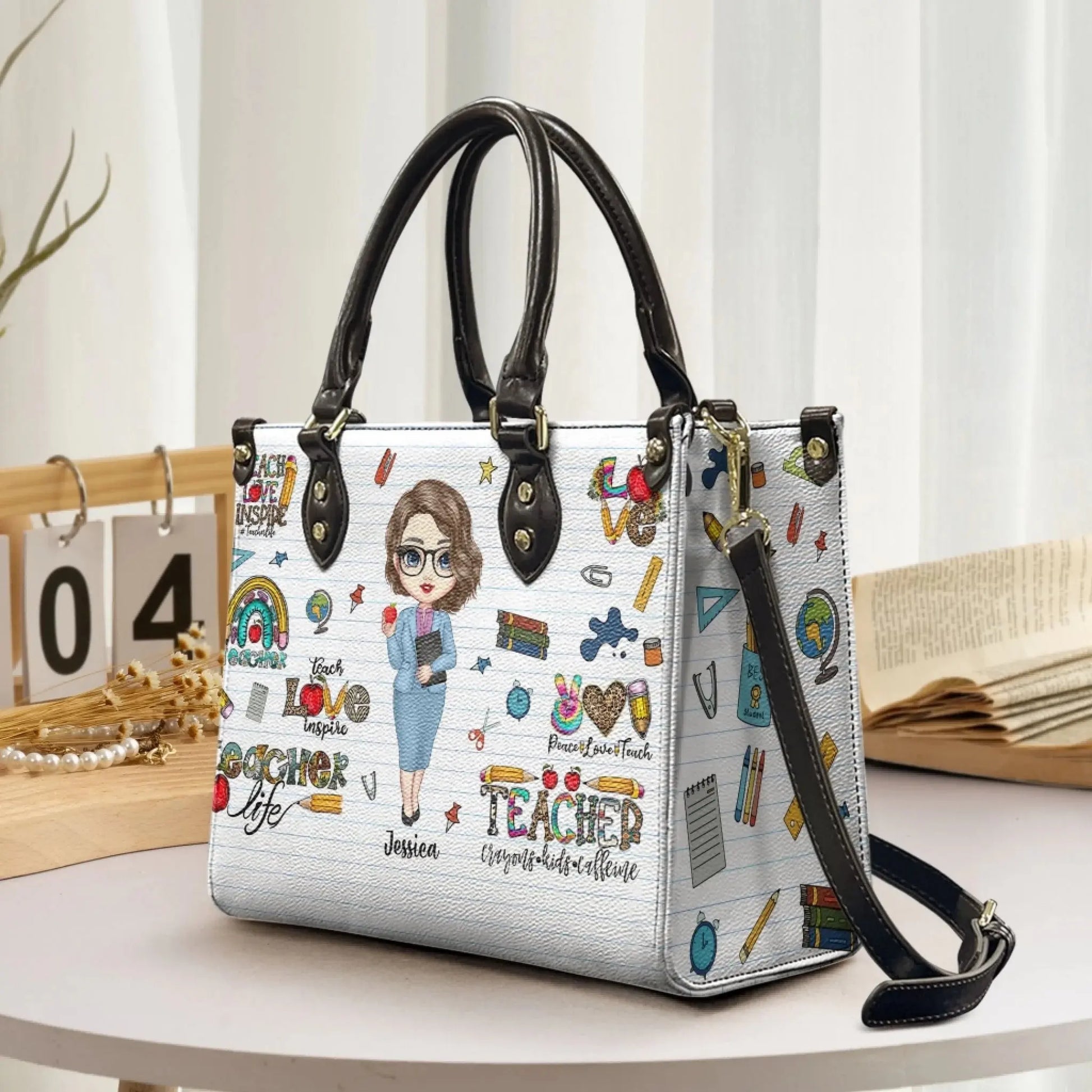 Personalized Teacher Life Leather Handbag – Custom PU Bag with Name & Character – Back to School Gift for Women, Teachers  Ezcustomize