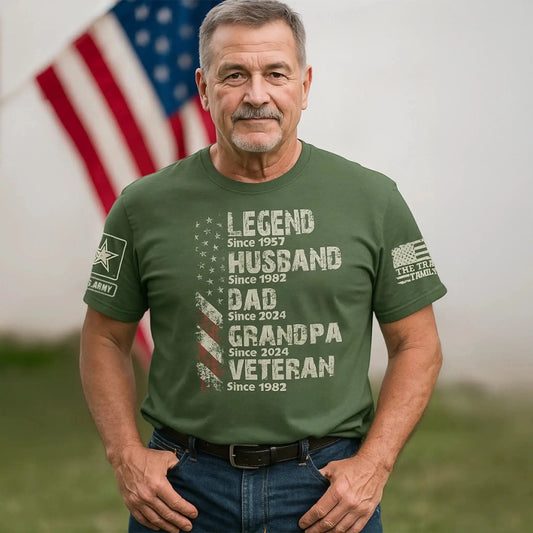Personalized Veteran Grandpa Shirt – Custom Legend Husband Dad Papa T-Shirt with Military Branch & Years  Ezcustomize