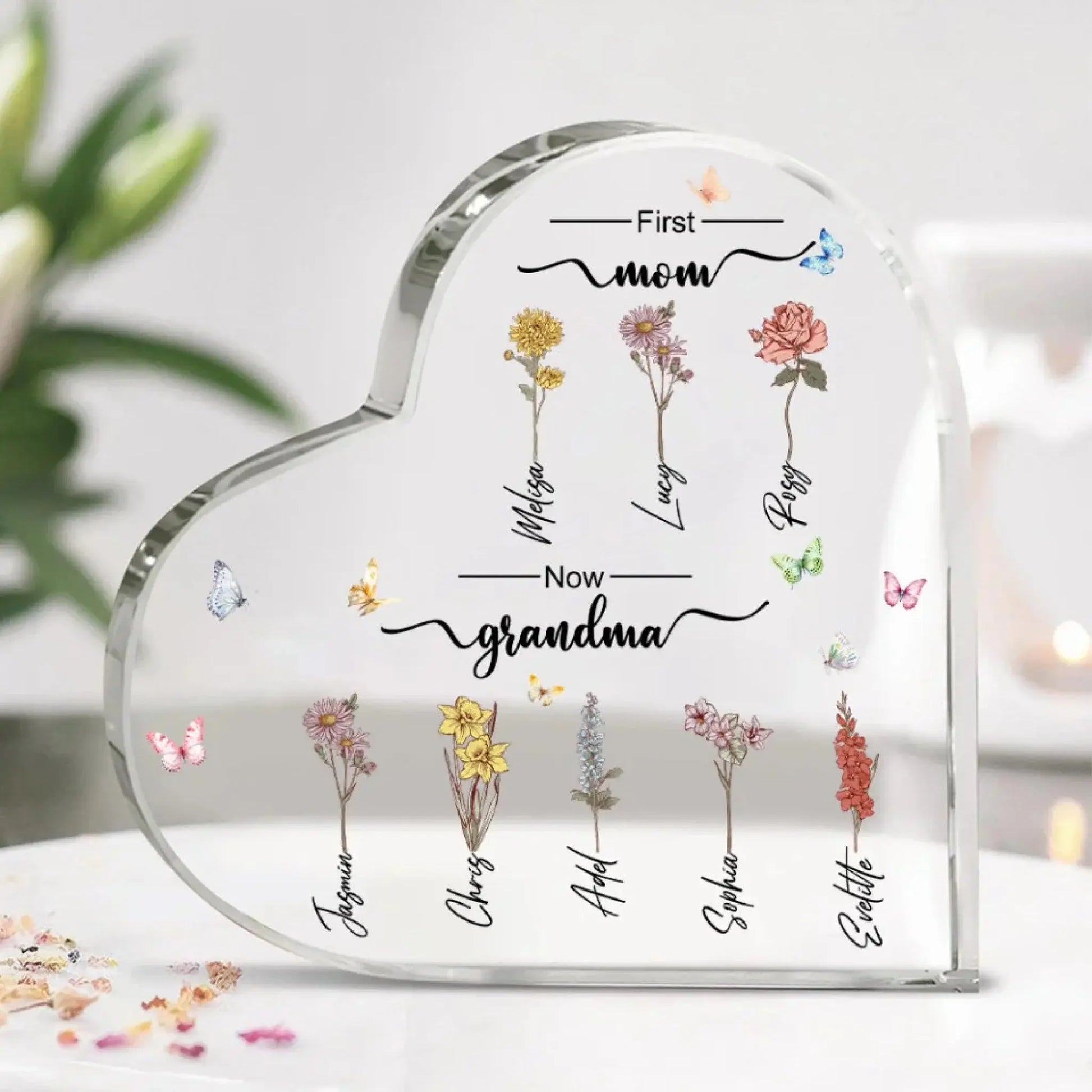 Personalized "First Mom, Now Grandma" Acrylic Plaque – Custom Birth Month Flower Gift for Moms & Grandmas  Ezcustomize