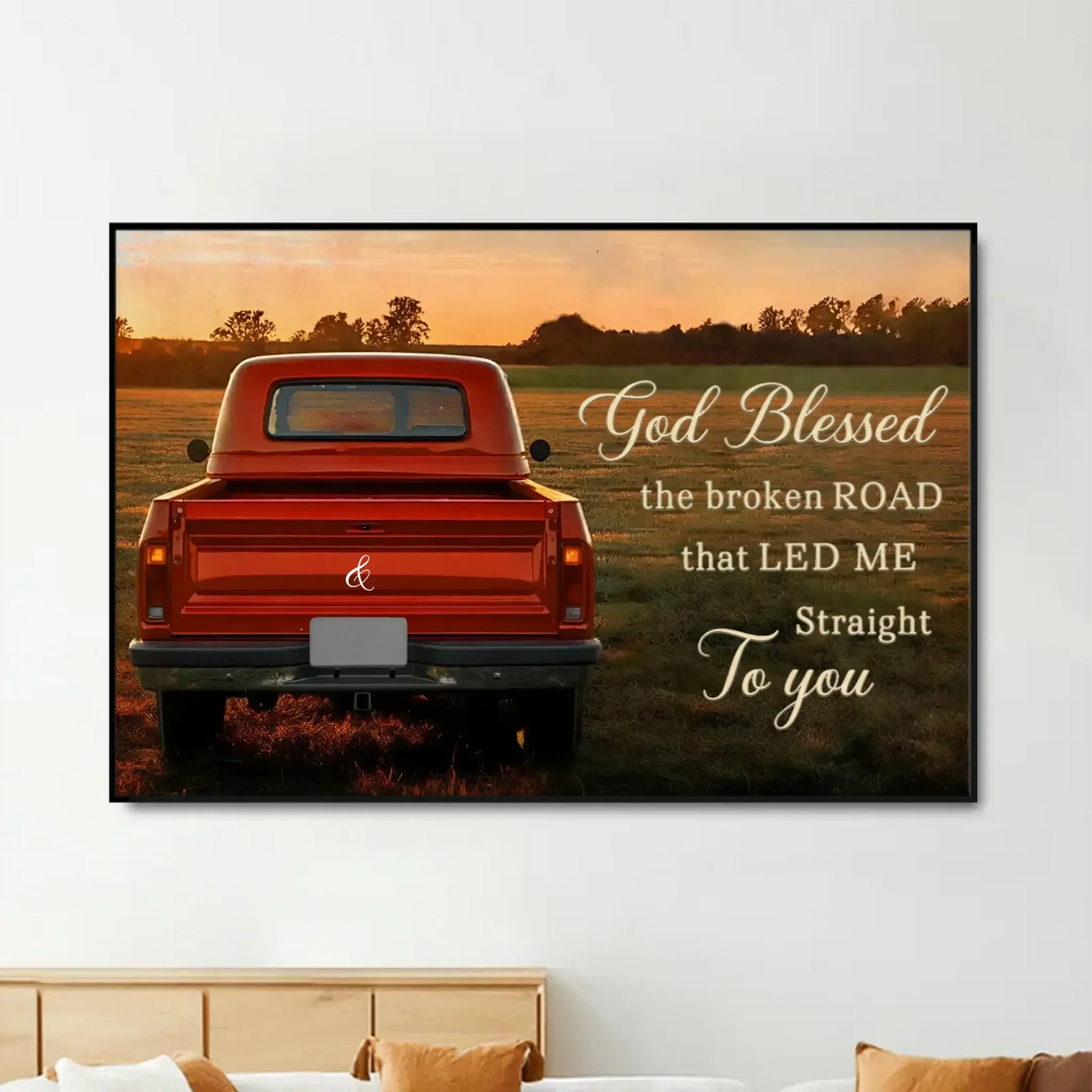 Personalized “God Blessed the Broken Road” Canvas with Couple Names, Custom Vintage Truck Wall Art, Wedding Anniversary Gift, Valentine Gift for Husband or Wife  Ezcustomize