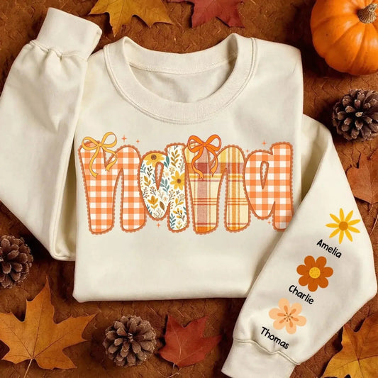 Preppy Retro Floral Fall – Personalized Sweatshirt for Mom & Grandma – Cozy Autumn Outfit & Heartfelt Seasonal Gift for Her  Ezcustomize
