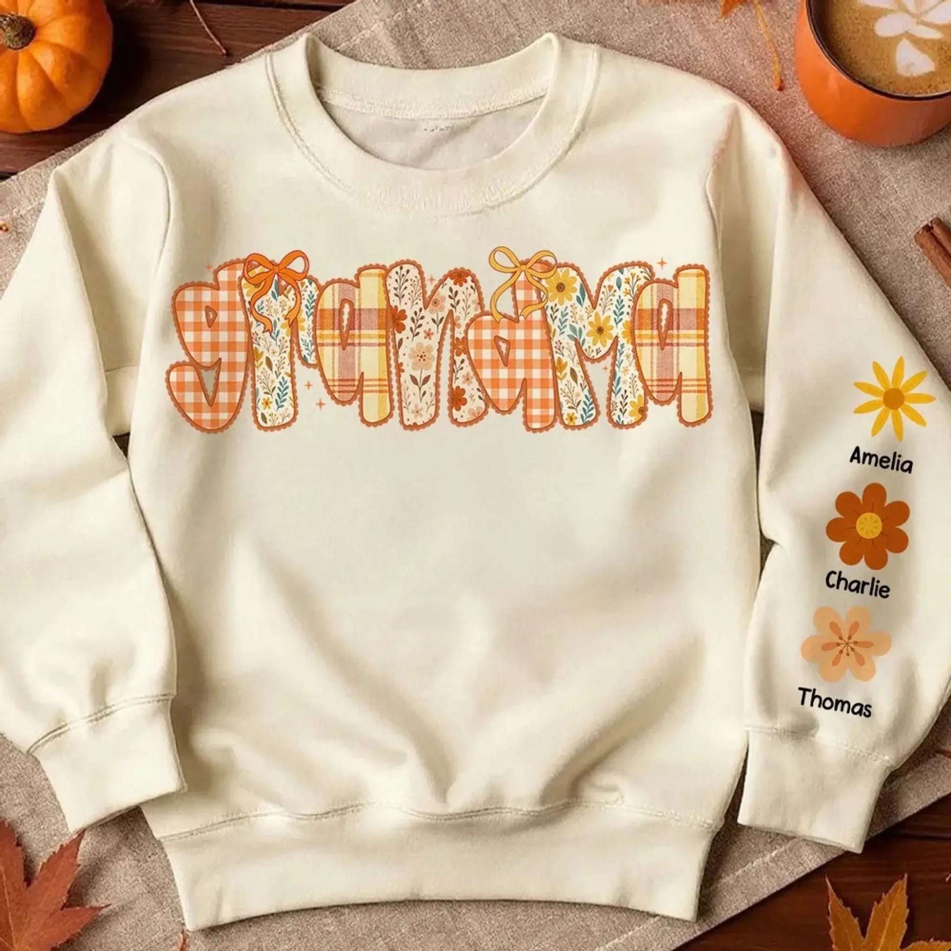 Preppy Retro Floral Fall – Personalized Sweatshirt for Mom & Grandma – Cozy Autumn Outfit & Heartfelt Seasonal Gift for Her  Ezcustomize