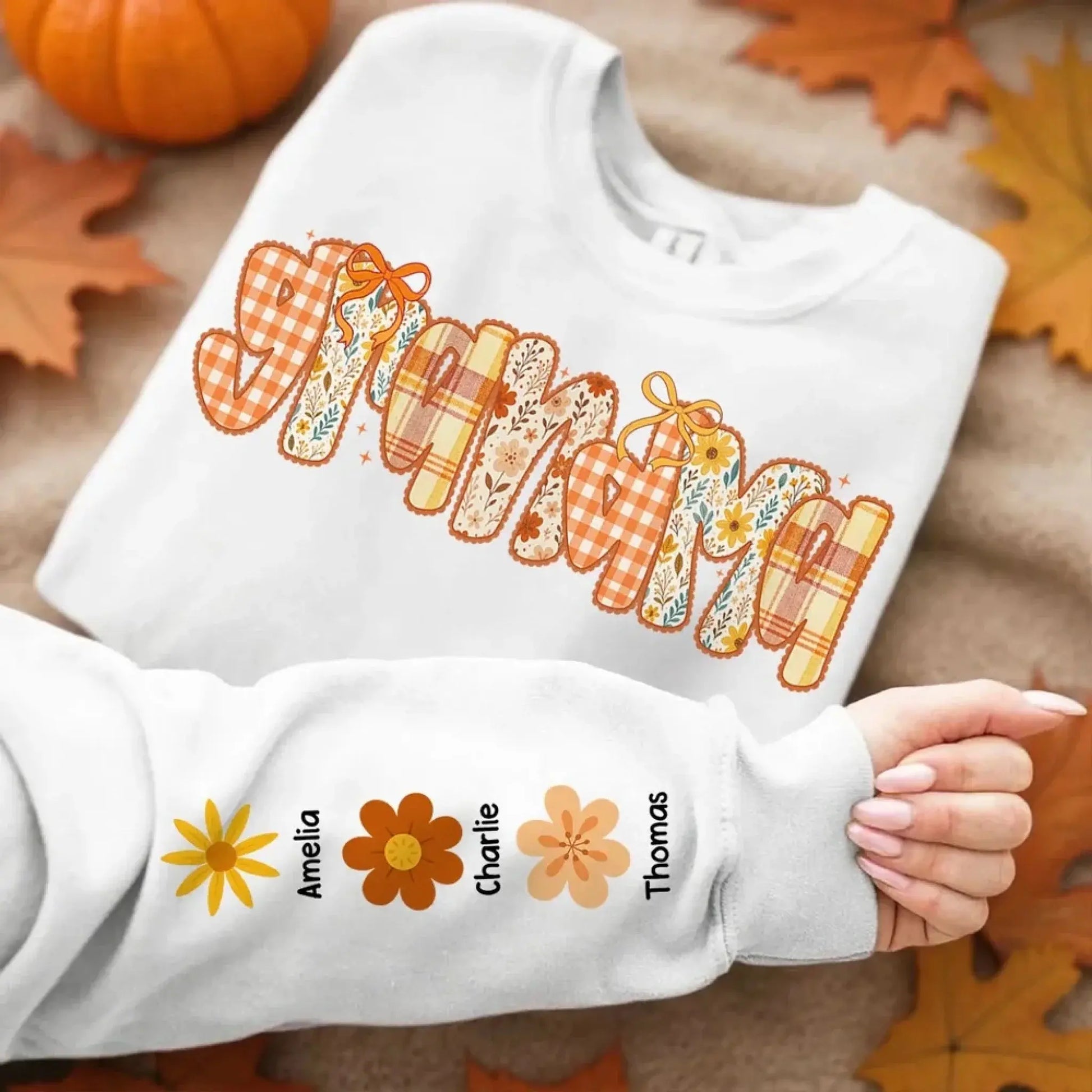 Preppy Retro Floral Fall – Personalized Sweatshirt for Mom & Grandma – Cozy Autumn Outfit & Heartfelt Seasonal Gift for Her  Ezcustomize