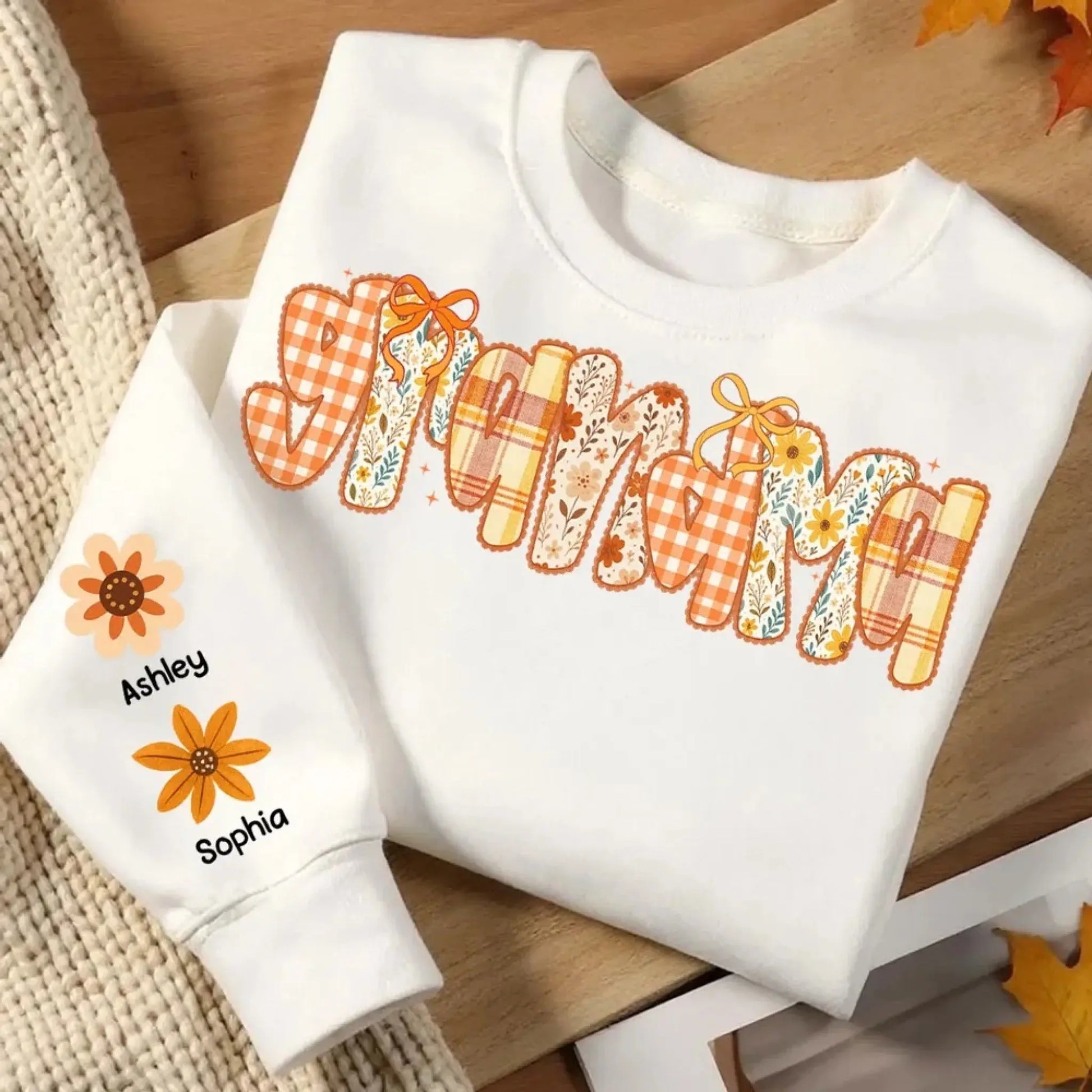 Preppy Retro Floral Fall – Personalized Sweatshirt for Mom & Grandma – Cozy Autumn Outfit & Heartfelt Seasonal Gift for Her  Ezcustomize
