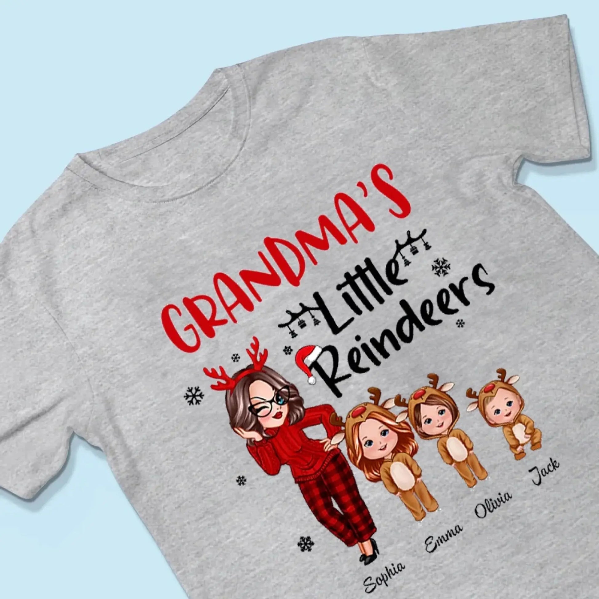 Pretty Grandma's Little Reindeer - Personalized Custom T Shirt - Christmas Gift for Grandma/Grandparent  Ezcustomize