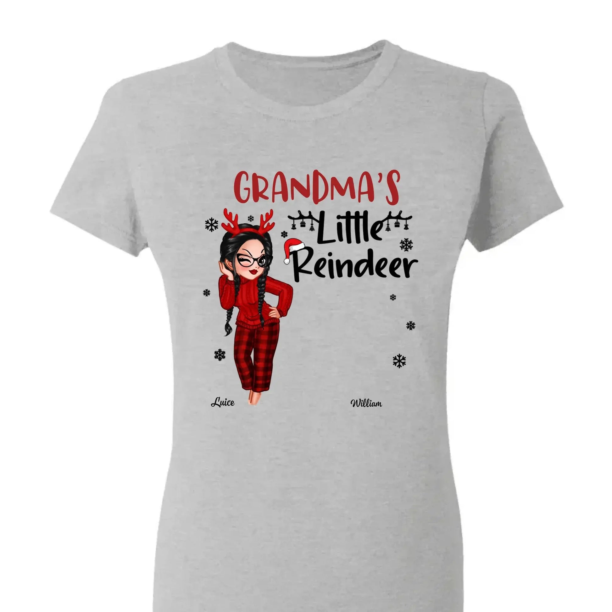 Pretty Grandma's Little Reindeer - Personalized Custom T Shirt - Christmas Gift for Grandma/Grandparent  Ezcustomize