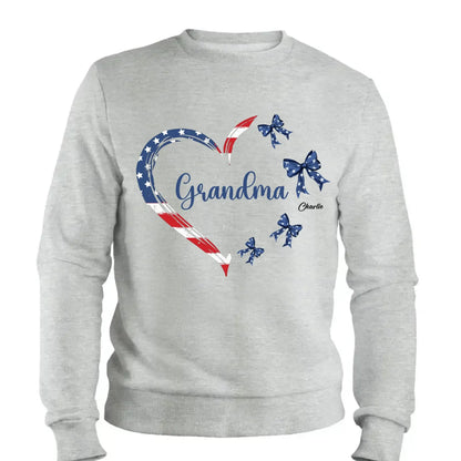 Proud American Grandma Shirt – Personalized Heart Bow T-Shirt with Grandkids' Names – 4th of July Gift for Mom, Nana, Mimi  Ezcustomize