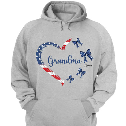 Proud American Grandma Shirt – Personalized Heart Bow T-Shirt with Grandkids' Names – 4th of July Gift for Mom, Nana, Mimi  Ezcustomize