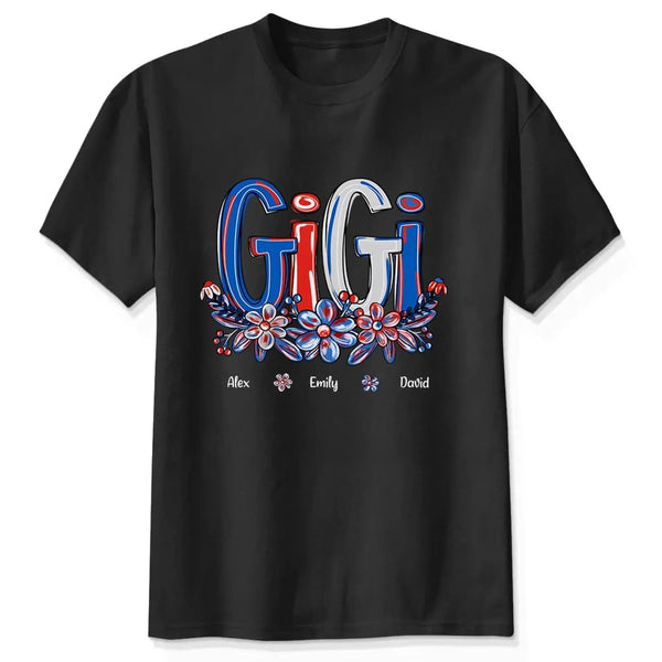 Proud Gigi Vibes Shirt – Personalized 4th of July Family T-Shirt with Grandkids’ Names – Patriotic Gift for Grandma, Gigi