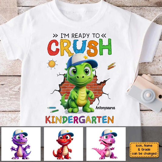 Ready to Crush Kindergarten/First Grade – Personalized T-Shirt/Youth Tee for Grandson – Fun Gift for Back to School  Ezcustomize