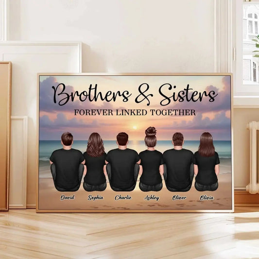 Realistic Beach Landscape Brothers & Sisters Forever Linked Together Personalized Poster, Gift For Siblings  Ezcustomize