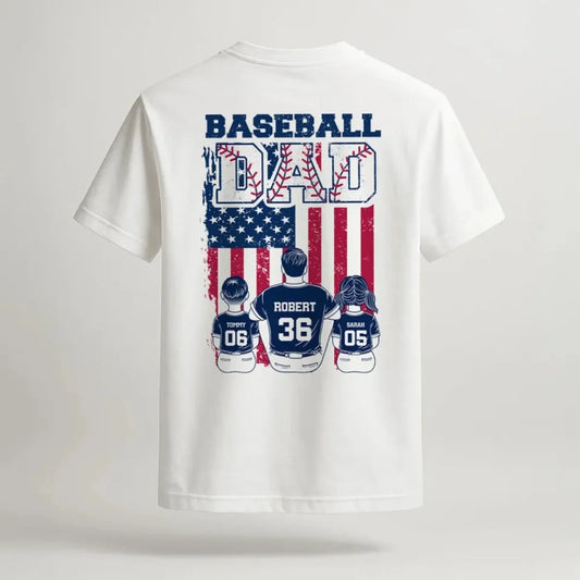 Retro Baseball Dad & Kids Flag Shirt – Personalized T-Shirt – Custom Gift for Proud Baseball Dads on Father’s Day or Game Day  Ezcustomize