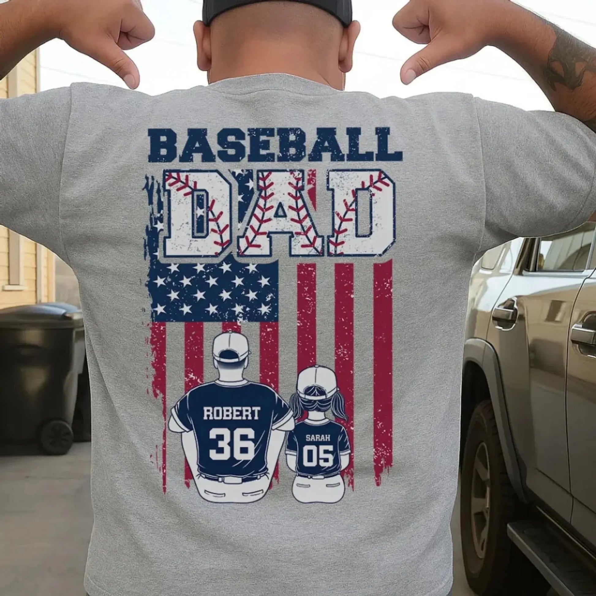 Retro Baseball Dad & Kids Flag Shirt – Personalized T-Shirt – Custom Gift for Proud Baseball Dads on Father’s Day or Game Day  Ezcustomize