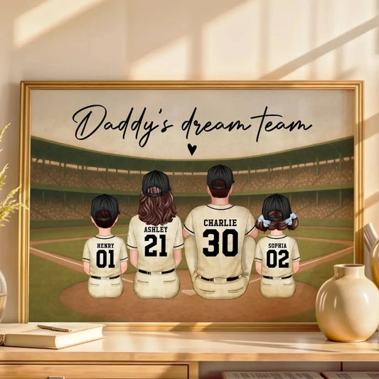 Retro Vintage Baseball Daddy's Dream Team Personalized Poster, Heartfelt Father's Day Gift For Dad, Husband  Ezcustomize