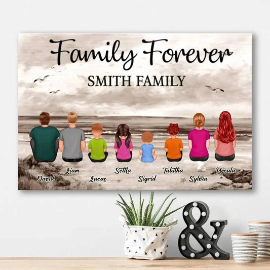 Retro Vintage Family Sitting Beach Landscape Personalized Horizontal Poster or Canvas  Ezcustomize