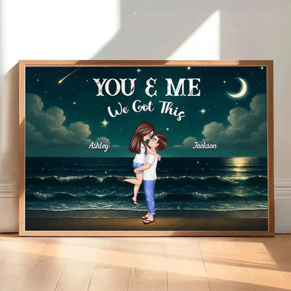 Romantic Night Beach Couple Poster – Personalized Hug & Kiss Wall Art, Custom Gift for Him Her, Bedroom Decor  Ezcustomize