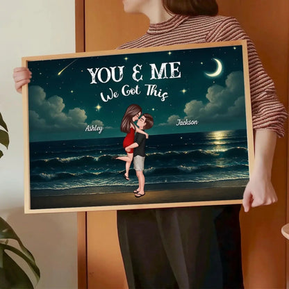 Romantic Night Beach Couple Poster – Personalized Hug & Kiss Wall Art, Custom Gift for Him Her, Bedroom Decor  Ezcustomize