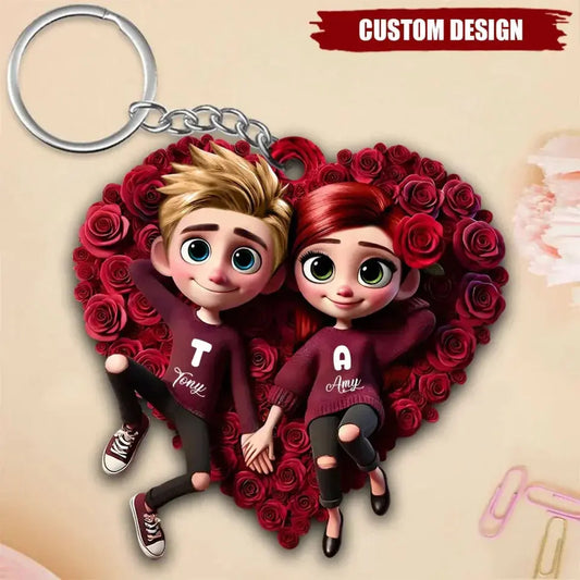 Romantic Rose Heart Couple Keychain - Personalized Valentine's Day Gift  Ezcustomize