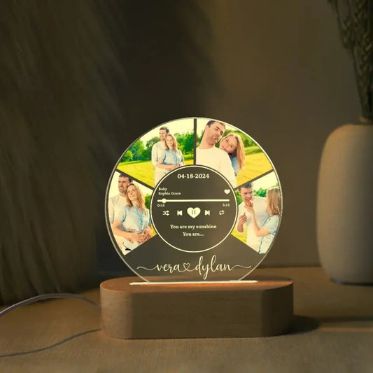Round Music Plaque Custom LED Night Light – Personalized Acrylic Lamp with Song, Name & Photos, Romantic Gift for Couples, Anniversary or Valentine's Day  Ezcustomize