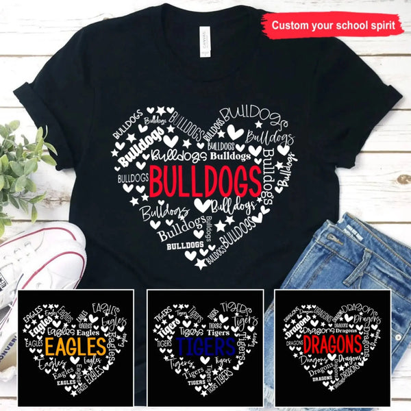 School Mascot Heart Design – Personalized Teacher T-Shirt – Thoughtful Custom Gift for Educators, Coaches & Staff