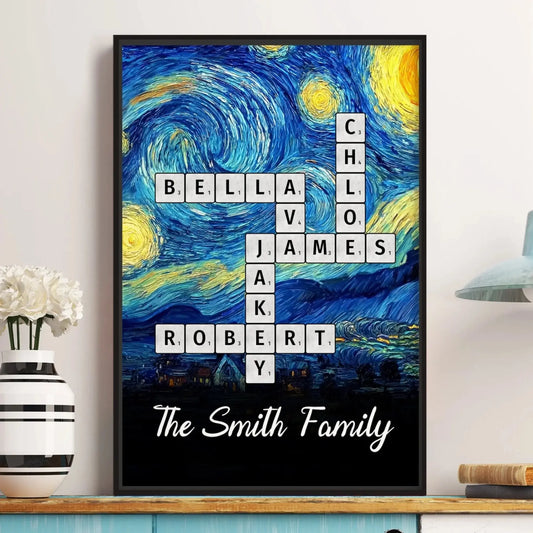 Scrabble Name Van Gogh Style – Personalized Poster/Canvas – Unique Custom Gift for Family, Friends, or Couples  Ezcustomize