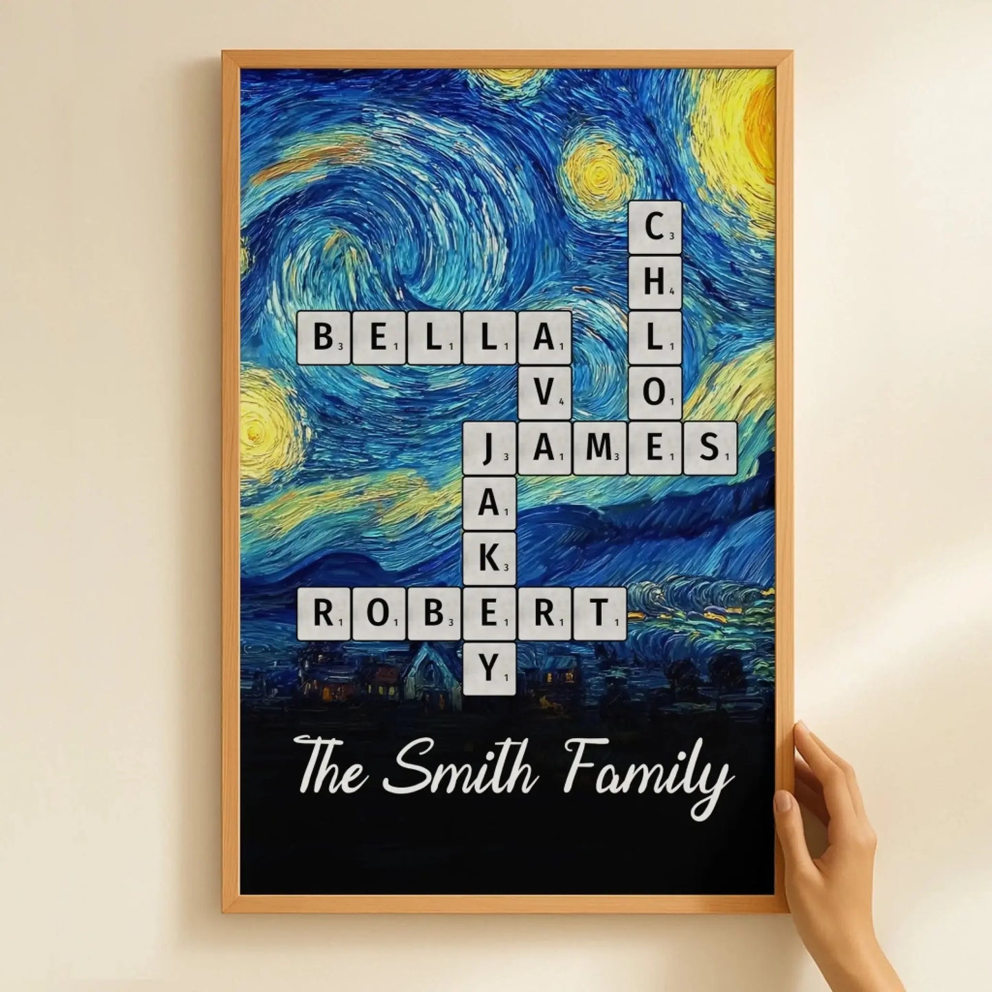 Scrabble Name Van Gogh Style – Personalized Poster/Canvas – Unique Custom Gift for Family, Friends, or Couples  Ezcustomize