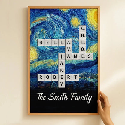 Scrabble Name Van Gogh Style – Personalized Poster/Canvas – Unique Custom Gift for Family, Friends, or Couples  Ezcustomize