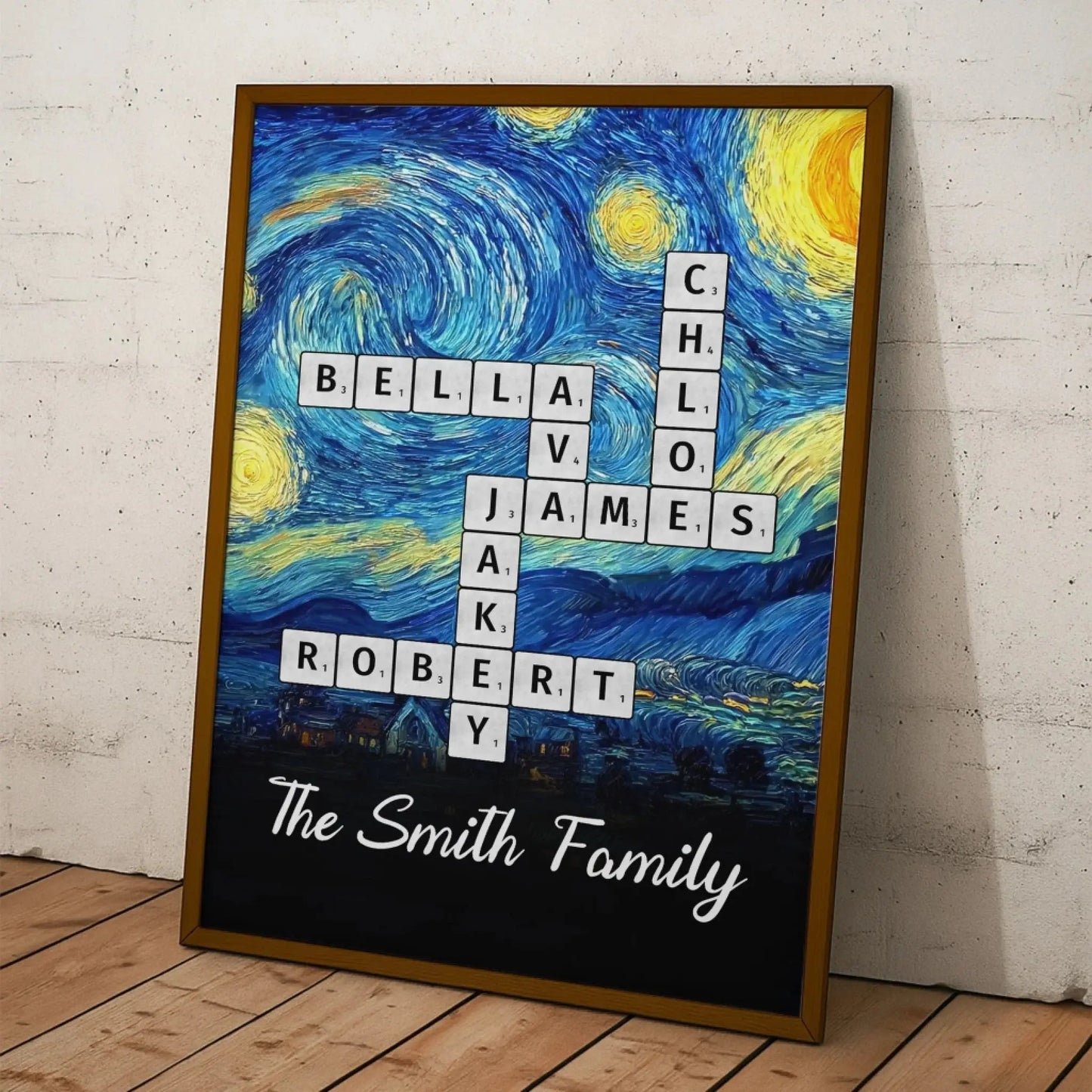 Scrabble Name Van Gogh Style – Personalized Poster/Canvas – Unique Custom Gift for Family, Friends, or Couples  Ezcustomize