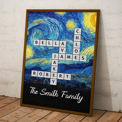 Scrabble Name Van Gogh Style – Personalized Poster/Canvas – Unique Custom Gift for Family, Friends, or Couples  Ezcustomize