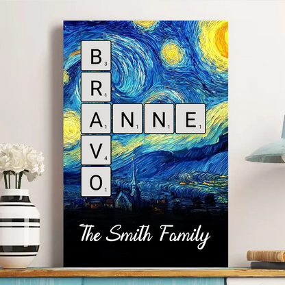 Scrabble Name Van Gogh Style – Personalized Poster/Canvas – Unique Custom Gift for Family, Friends, or Couples  Ezcustomize