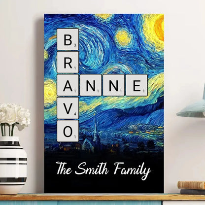 Scrabble Name Van Gogh Style – Personalized Poster/Canvas – Unique Custom Gift for Family, Friends, or Couples  Ezcustomize