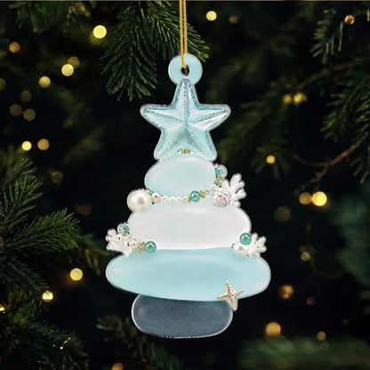 Sea Glass Tree with Custom Names 3D Printing Effect - Personalized Acrylic Ornament - Gift for Family, Mom, Grandma, Nana, Papa, Grandparents, Friends