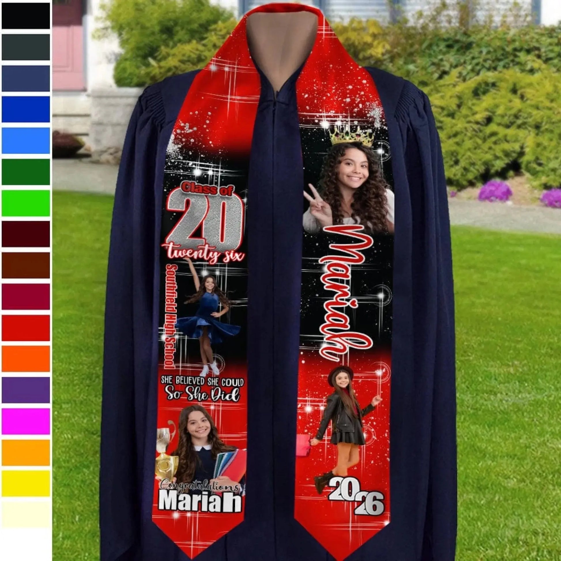 She Believed She Could So She Did Congratulations Custom Photo - Personalized Silk Stole/Sash - Gift for Graduate, Daughter, Seniors  Ezcustomize