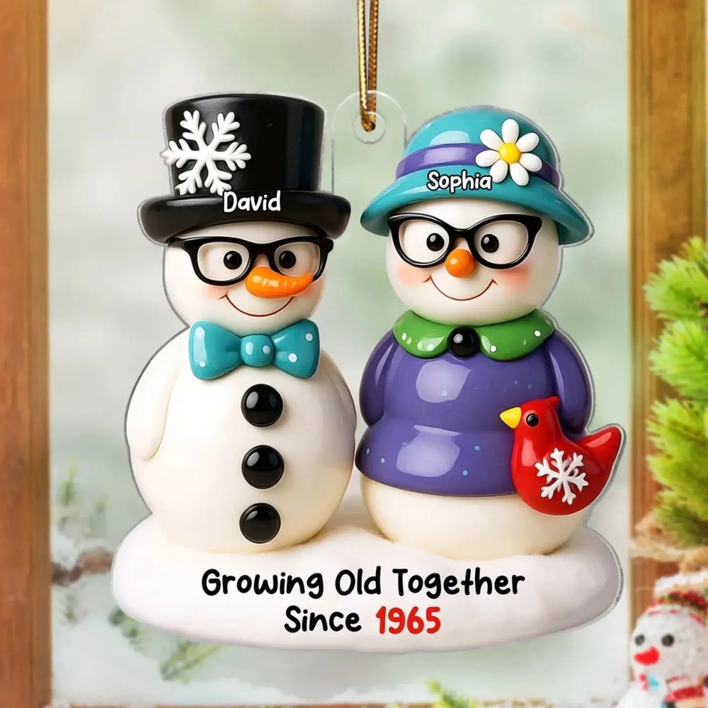 Snowman Couple Growing Old Together – Personalized 3D Effect Acrylic Ornament – Heartwarming Christmas Gift for Couples in Love  Ezcustomize