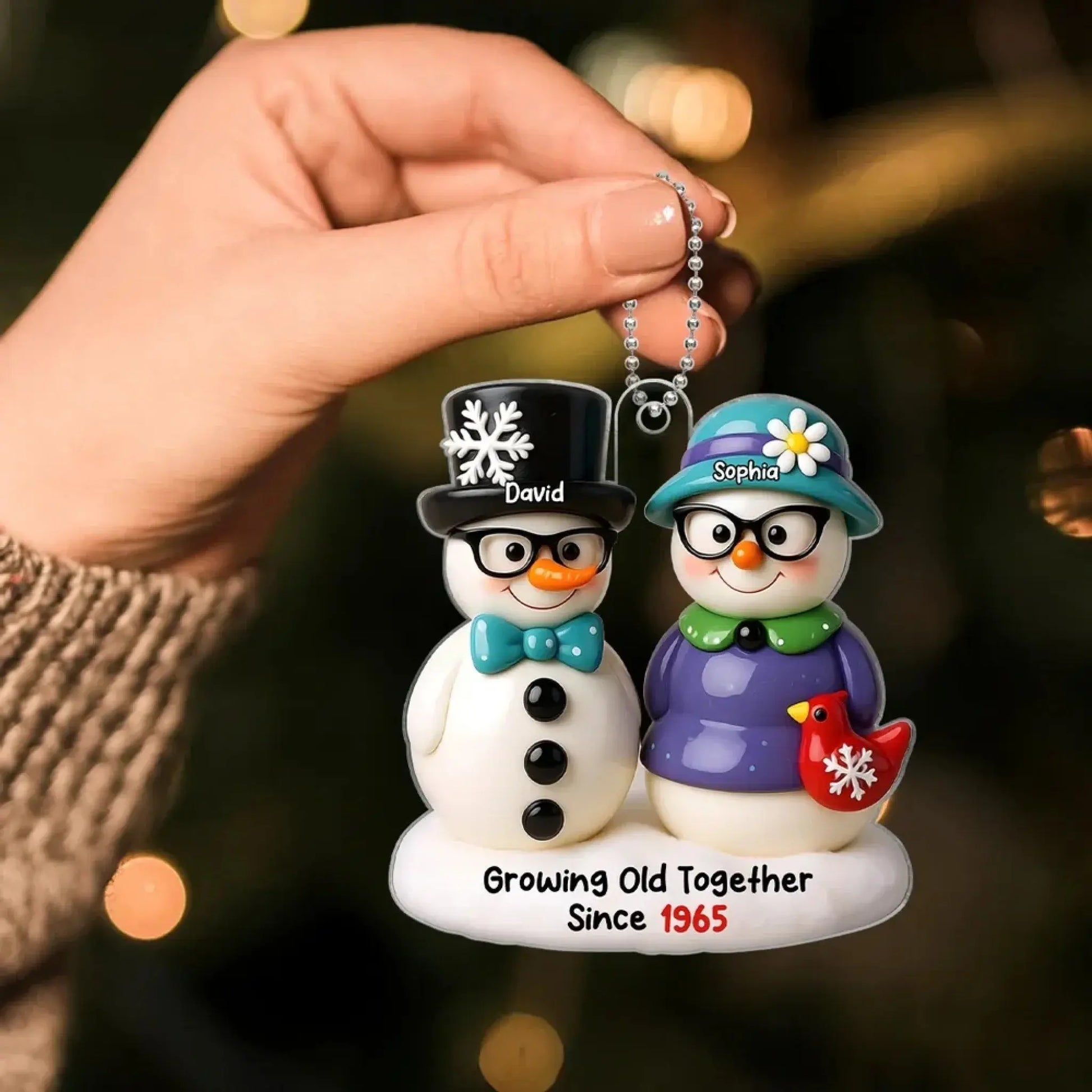 Snowman Couple Growing Old Together – Personalized 3D Effect Acrylic Ornament – Heartwarming Christmas Gift for Couples in Love  Ezcustomize