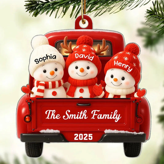 Snowman Family in Red Truck – Personalized Christmas Acrylic Ornament – Festive Holiday Décor & Meaningful Gift for Family & Home  Ezcustomize