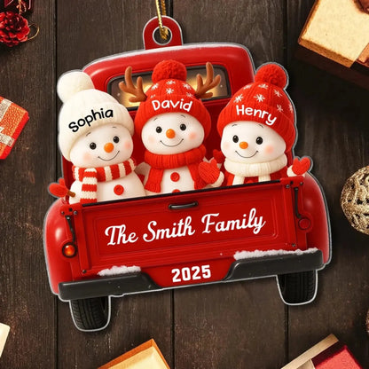 Snowman Family in Red Truck – Personalized Christmas Acrylic Ornament – Festive Holiday Décor & Meaningful Gift for Family & Home  Ezcustomize