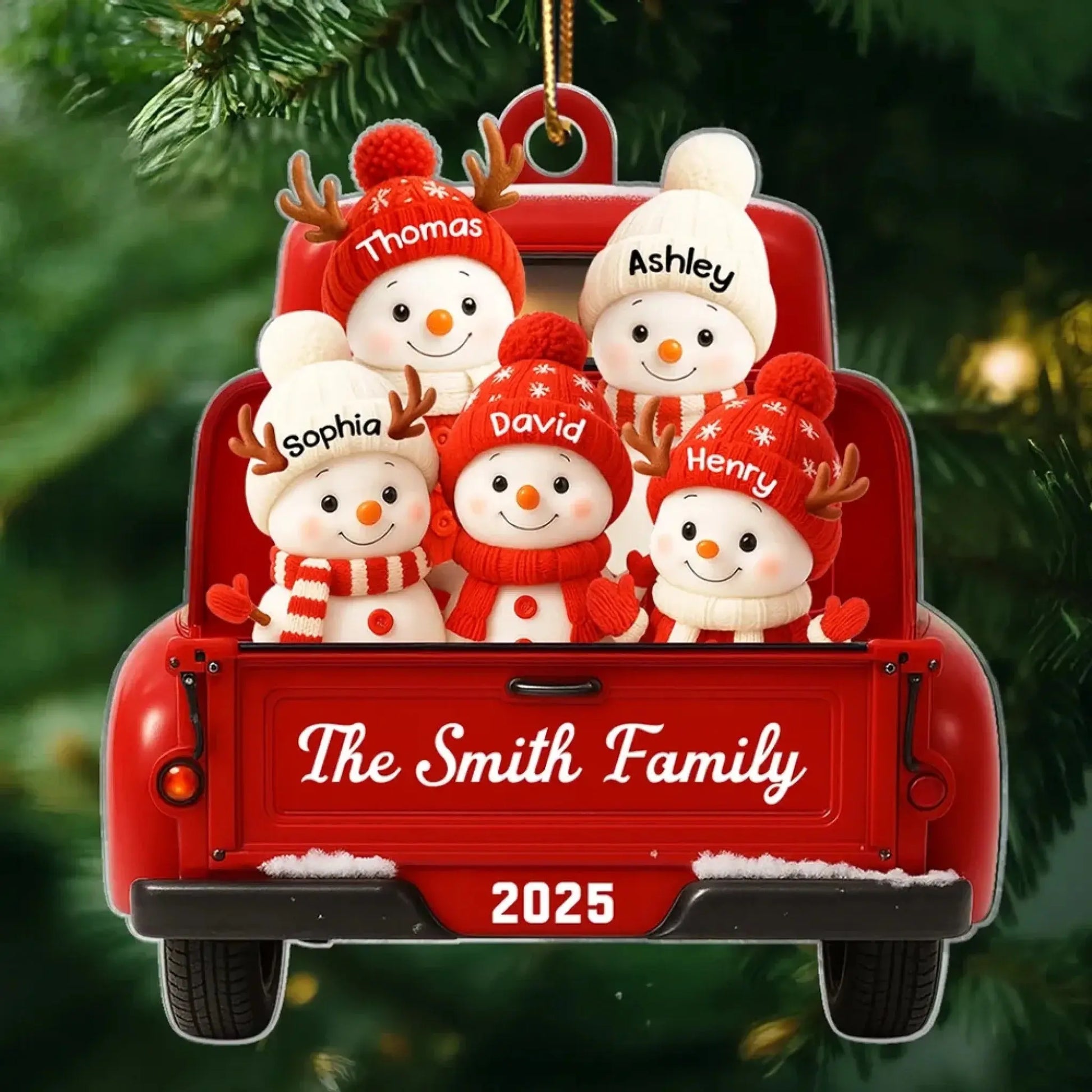 Snowman Family in Red Truck – Personalized Christmas Acrylic Ornament – Festive Holiday Décor & Meaningful Gift for Family & Home  Ezcustomize
