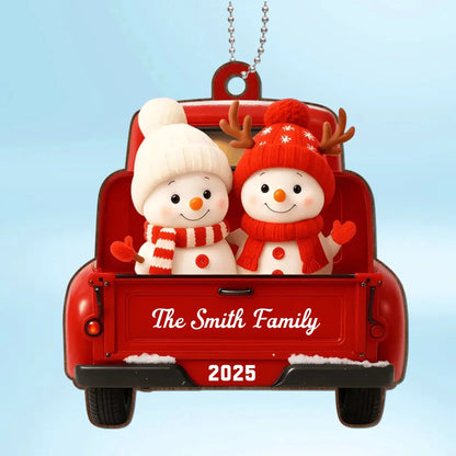 Snowman Family in Red Truck – Personalized Christmas Acrylic Ornament – Festive Holiday Décor & Meaningful Gift for Family & Home  Ezcustomize