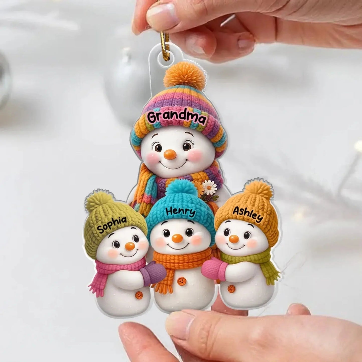 Snowman Grandma and Grandkids – Personalized Acrylic Ornament – Heartfelt Christmas Gifts for Grandma and Grandkids  Ezcustomize